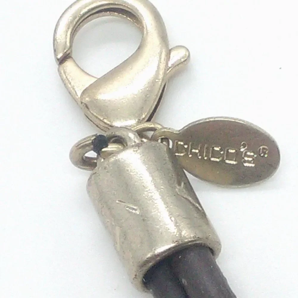 Chico's Layered Disc Pendant Necklace on Brown Faux Leather Cord 18-21